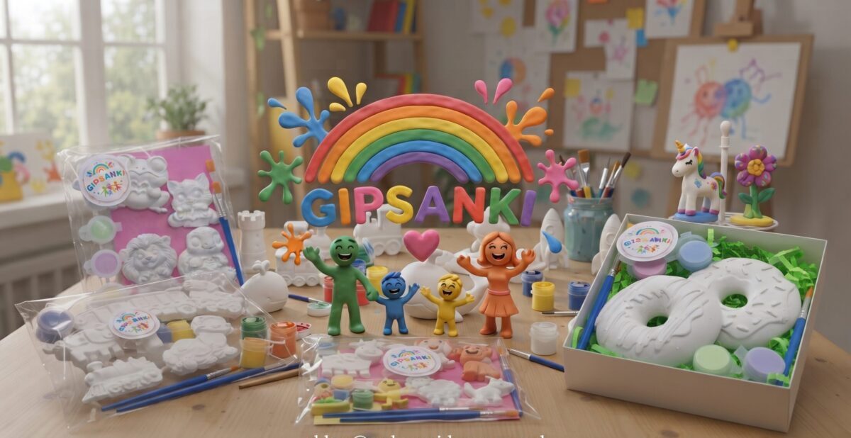Zestaw kreatywny Gipsanki z tęczą, figurkami gipsowymi i farbkami w pudełku do malowania dla dzieci